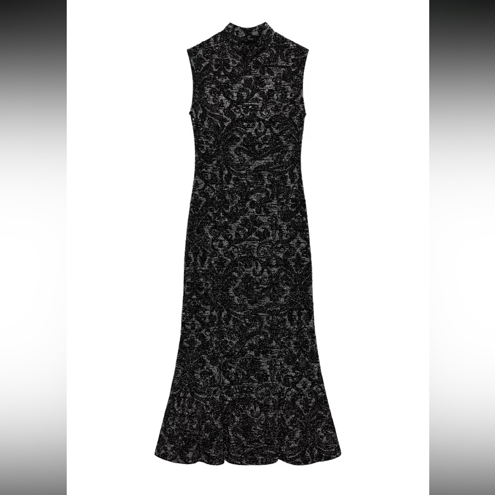 Black Jacquard Sleeveless Dress